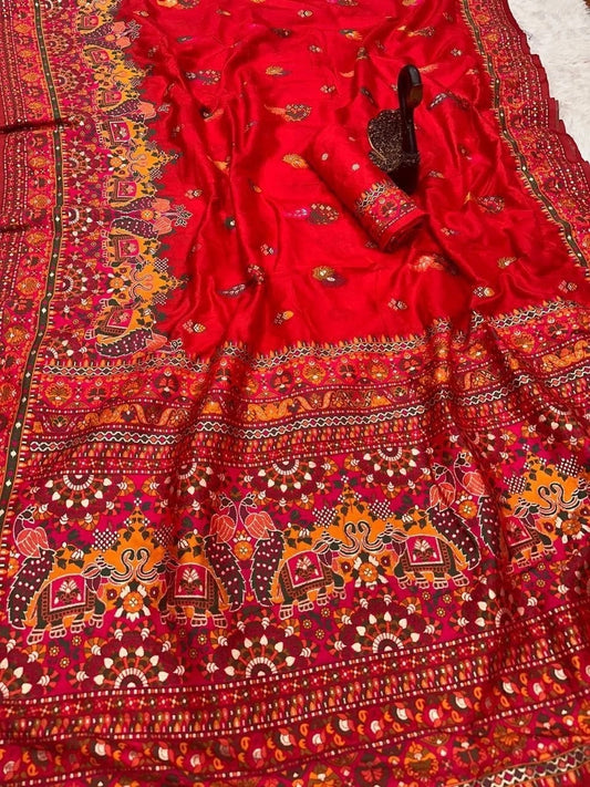 Pure Soft Rajwadi Pashmina Silk Weaving Saree Traditional Sari With Blouse 11-SS