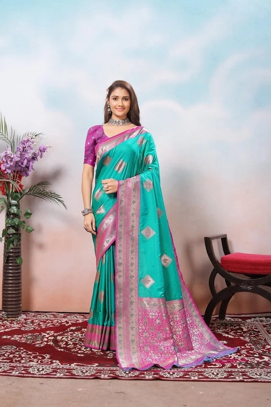 Traditional Soft Silk Jacquard Border Contras Sari With Blouse 11-VF