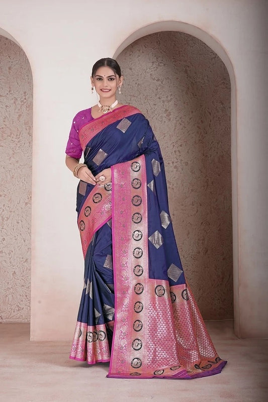 Traditional Soft Silk Weaving Heavy Banarasi Pallu Sari With Blouse 11-VF
