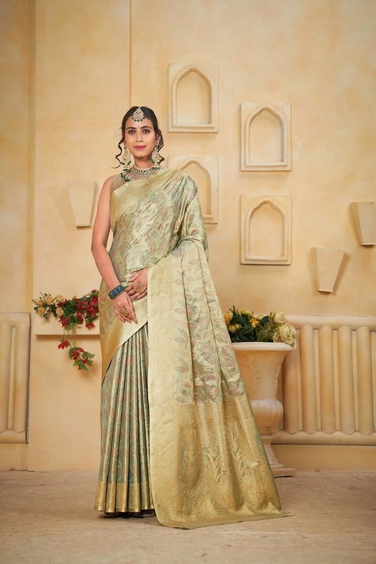 Indian Pure Tissu Traditional Wedding Festival Saree With Blouse 11-VF