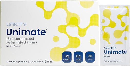Unicity Unimate Dietary Supplement Natural Lemon 30 Stick Packs