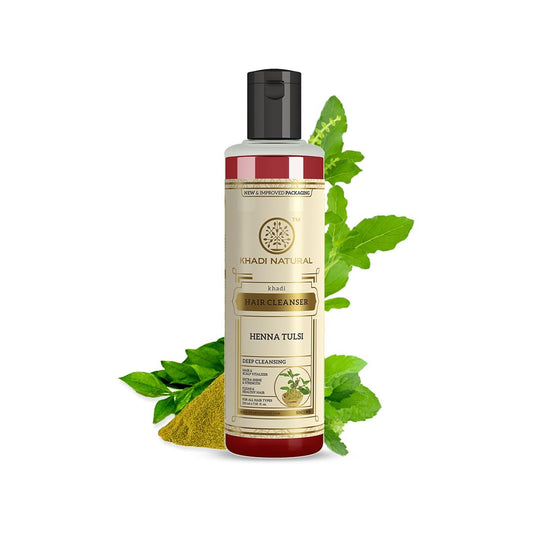 Khadi Natural Henna Tulsi For Anti Dull Damage Hair Fall soft & Smooth control Hair Cleanser shampoo -210ml - By Unified Collection (Henna Tulsi shampoo)