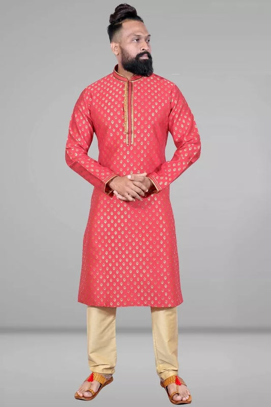 Pure Silk Jacquard Embroidery Kurta Pajama For Men's