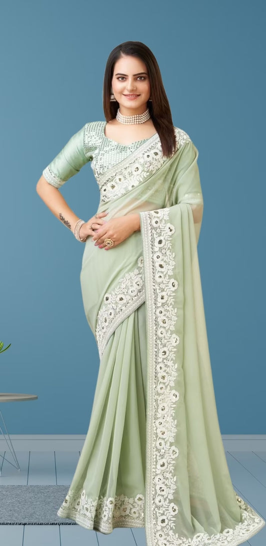 Faux Georgette Embroidery Saree