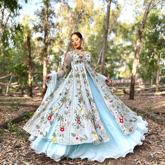 Stylist Georgette Embroidered Designer Lehenga Gown Semi Stitched Lengha 15-RTC8