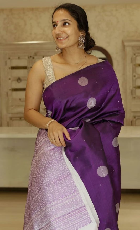 Banarsi Soft Silk & Jacquard Border Saree With Blouse