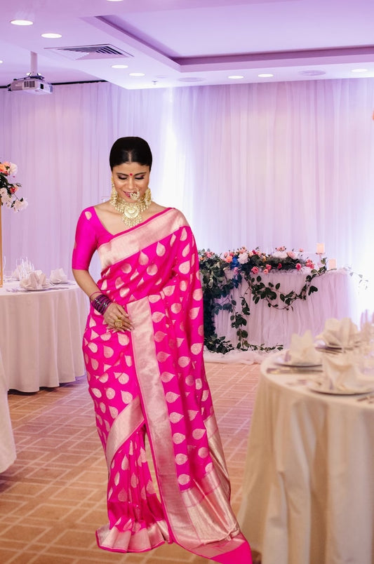 Pink Soft Lichi Silk Saree