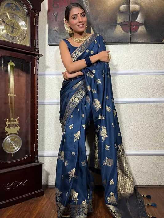 Banarasi Soft Silk Saree Unstitched Blouse
