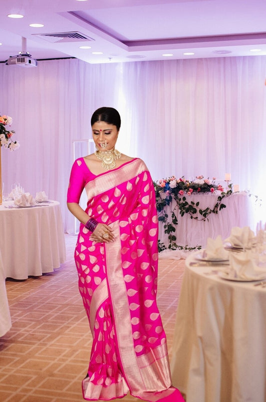 Pink Soft Lichi Silk Saree