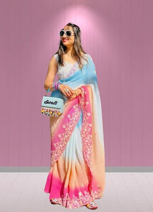 Georgette Multi Color Classic Saree