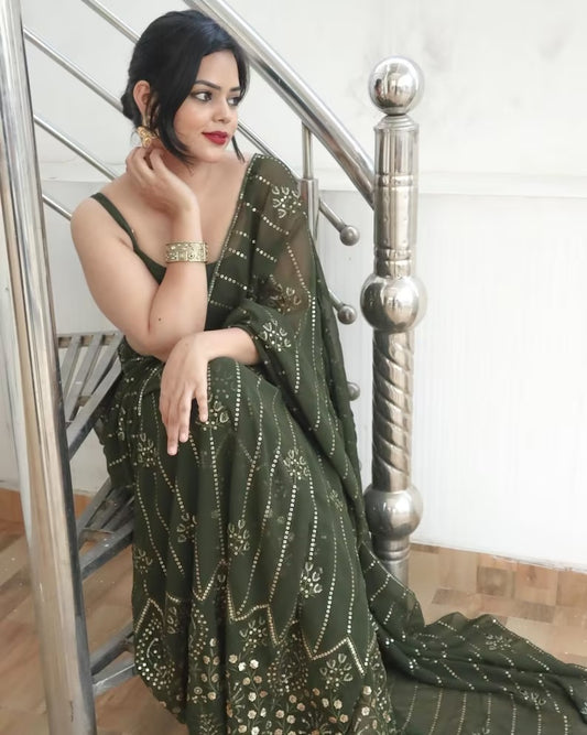 Mehendi Color Georgette Saree