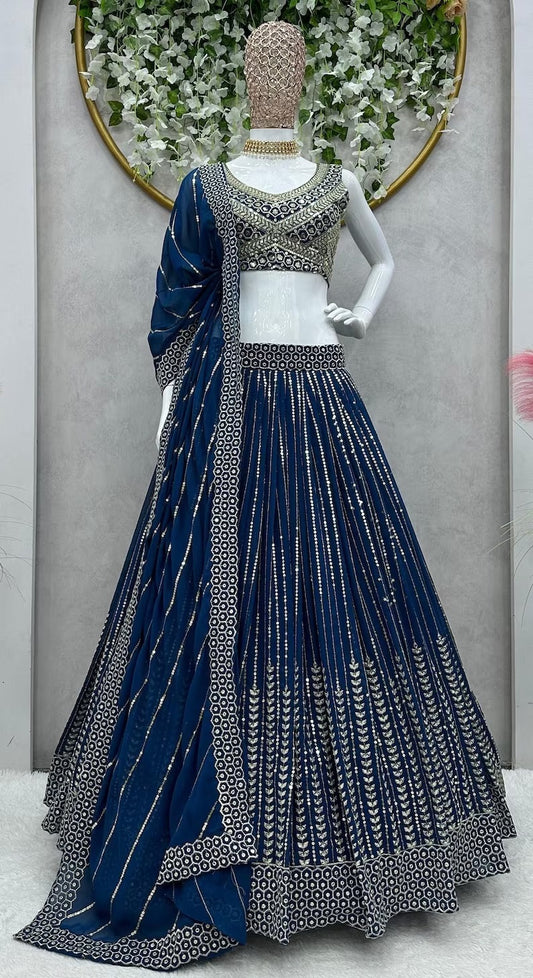 Blue Fox Georgette Sequence Work Lehenga