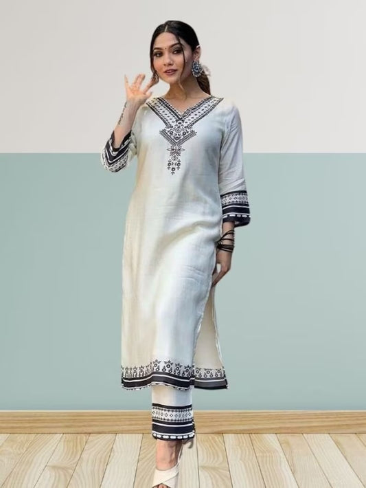 White Muslin With Digital Print Salwar Kameez