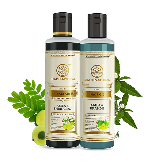 Khadi Natural Amla & Bhringraj Sls & Paraben Free Cleanser + Amla & Brahmi Hair Oil (210 ml Each, Pack of 2)