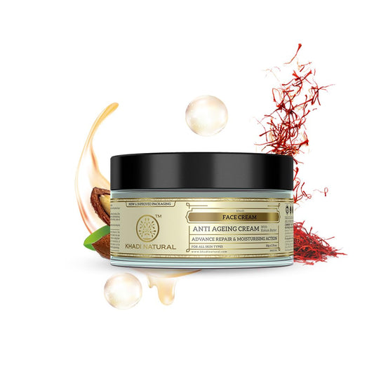 Khadi Natural Anti Ageing Cream, 50g Prevent premature signs of aging Reduce wrinkles and spots Rehydrates skin Suitable for All Skin Types