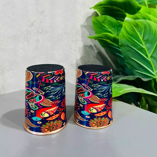 Copper Meenakari Printed Water Glass - 300ml -  Pack of 2