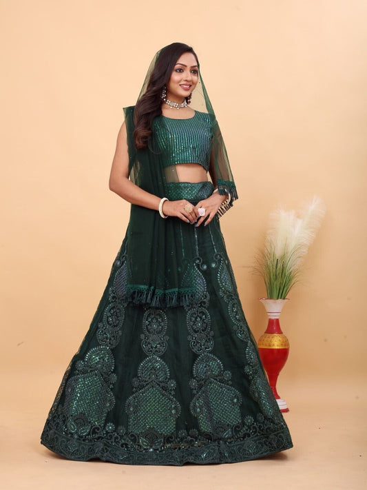 Traditional Semi-Stitched Lehenga Choli With Dupatta Function Wear Net Lengha 15-HR19