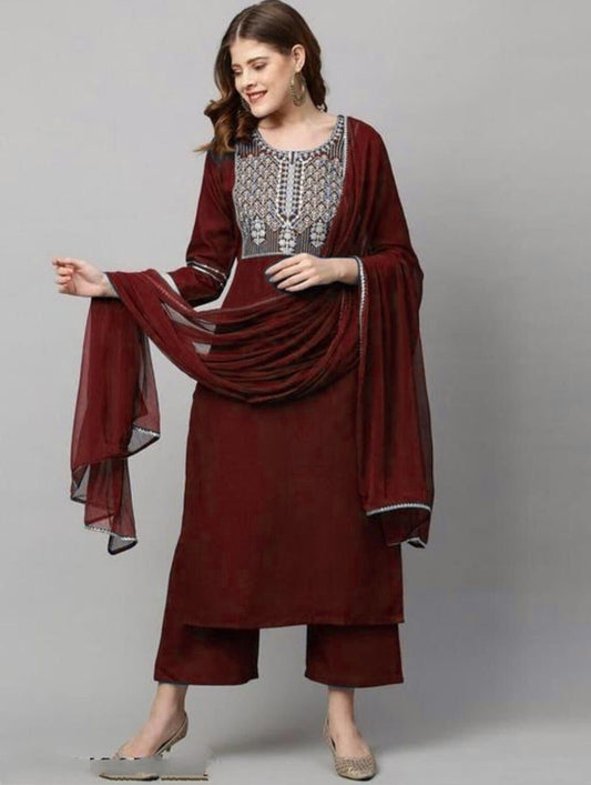 Full Stitched Rayon With Heavy Embroidery Work Salwar Kameez & Dupatta