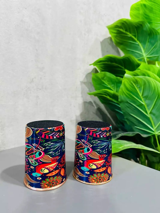 Copper Meenakari Printed Water Glass - 300ml -  Pack of 2