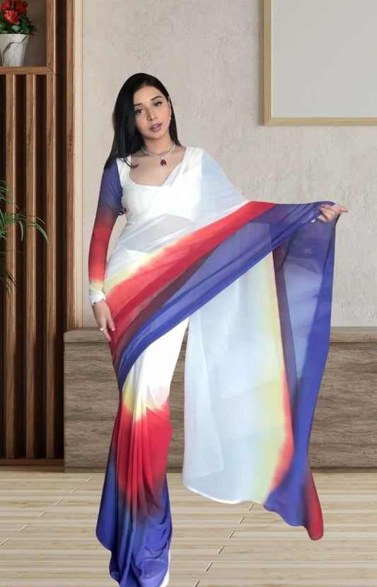 Pure Soft Georgette Ready To Wear Multi Color Saree With Blouse