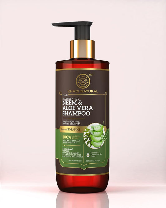 Khadi Natural Neem & Aloevera Shampoo Shampoo for Hair Growth Paraben & Artificial fragrance free Suitable for All Hair Types Powered Botanics 310 ml