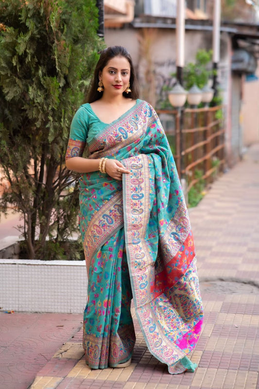 Soft Lichi Silk Multicolor Saree With Blouse