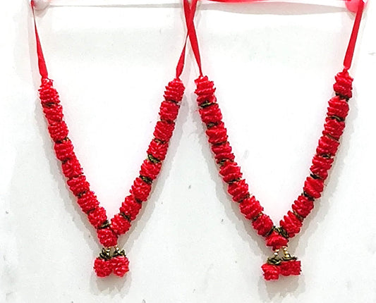 Satin Flowers Garland Red Flowers Mala Wedding Mala FG-1