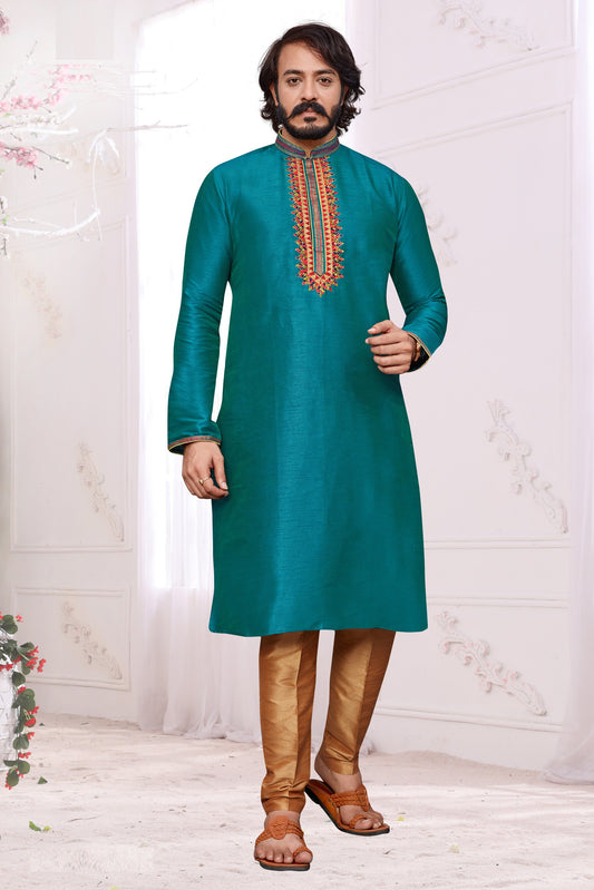 Art Silk Embroidery Work Men's Kurta Pajama