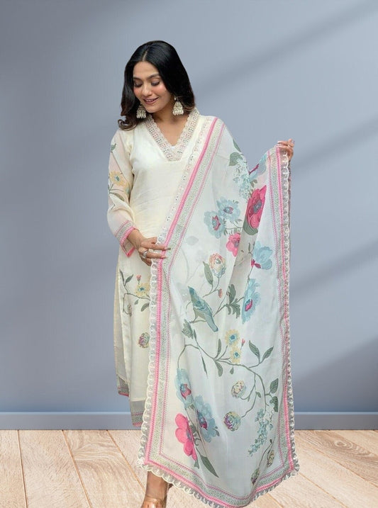 Tabbi Silk With Digital Prints Top Bottom With Dupatta