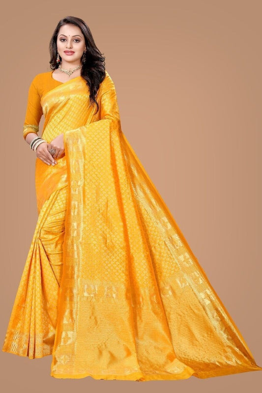 Yellow Color Soft Lichi Silk Sari