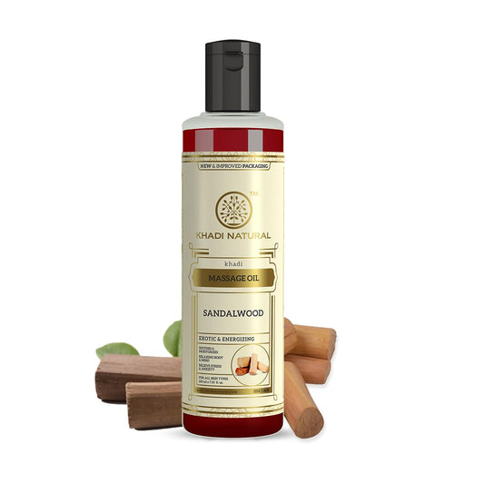 Khadi Natural Sandalwood Massage Oil, 210ml Stress relieving properties Relaxes aches and pains Aromatherapy Suitable for All Skin Types