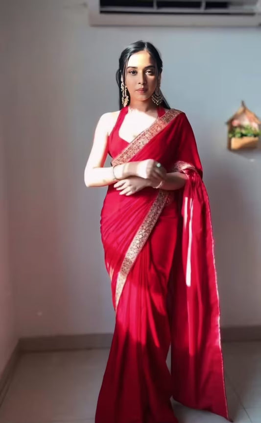 Pure Velvet With Embroidery Border Ready To Wear Saree