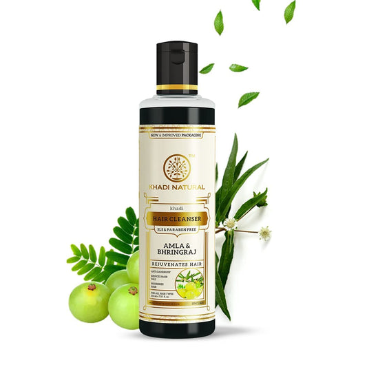 Khadi Natural Amla & Bhringraj Sls & Paraben Free Cleanser + Amla & Brahmi Hair Oil (210 ml Each, Pack of 2)