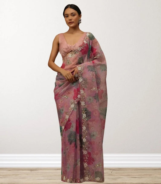 Soft Tabby Organza Saree With Blouse