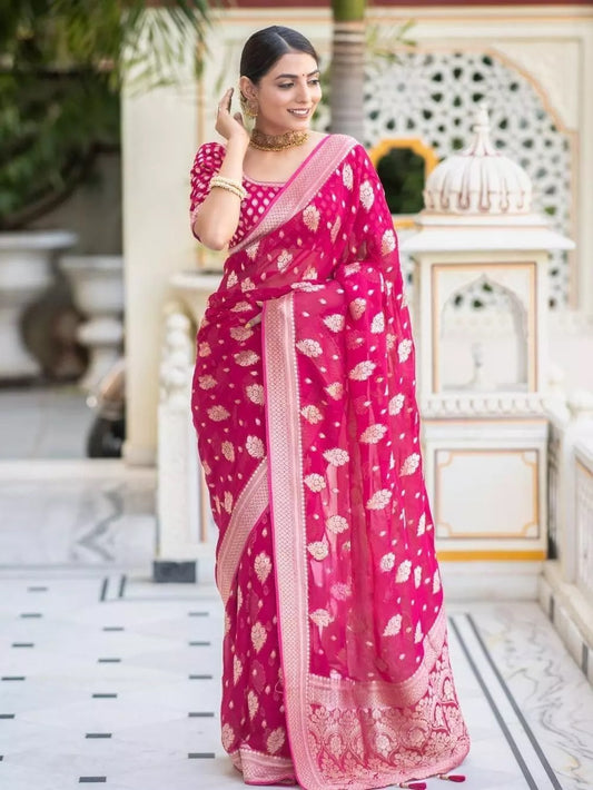 Rani Banarasi Soft Silk Saree With Unstitched Blouse