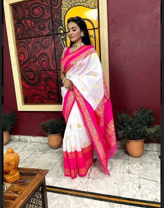 Soft Lichi Silk With Jacquard Weaving Work Saree With Blouse