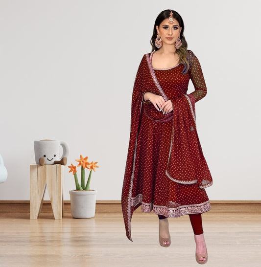 Faux Georgette & Embroidery Work Kurti With Dupatta