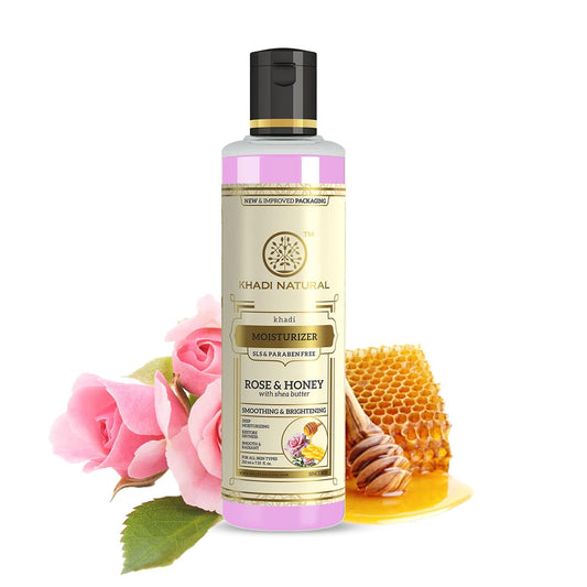 Khadi Natural Rose and Honey Herbal Moisturizer With Shea Kokum Butter, SLS and Paraben Free, 210 ml