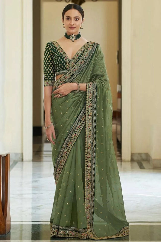 Royal Soft Organza With Heavy Embroidery Work Saree & Blouse