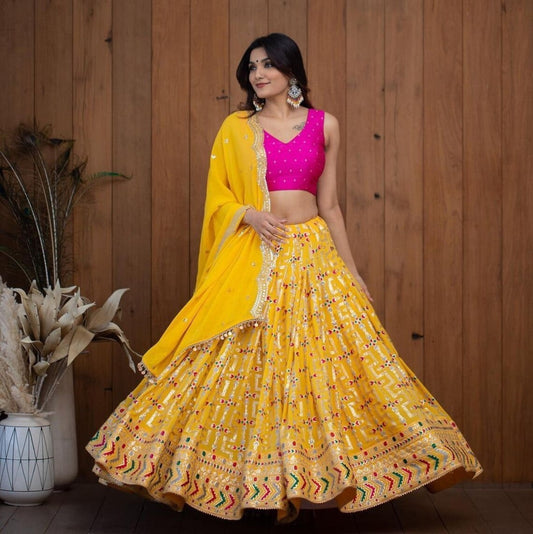 Latest Haldi Lehenga Design For Bride Faux Georgette Embroidered Lengha 15-RTC11