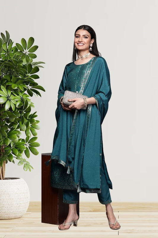 Viscose With Jacquard Work & Salwar Kameez With Dupatta