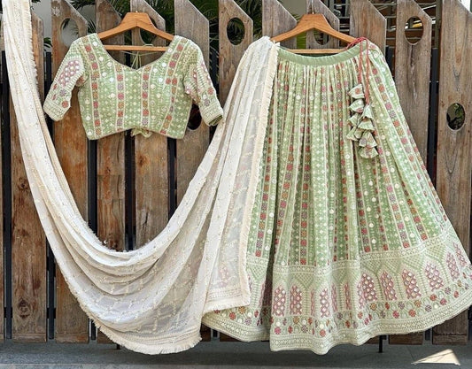 Georgette Embroidery & 3 MM Sequence Work Lehenga Choli Blouse & Dupatta