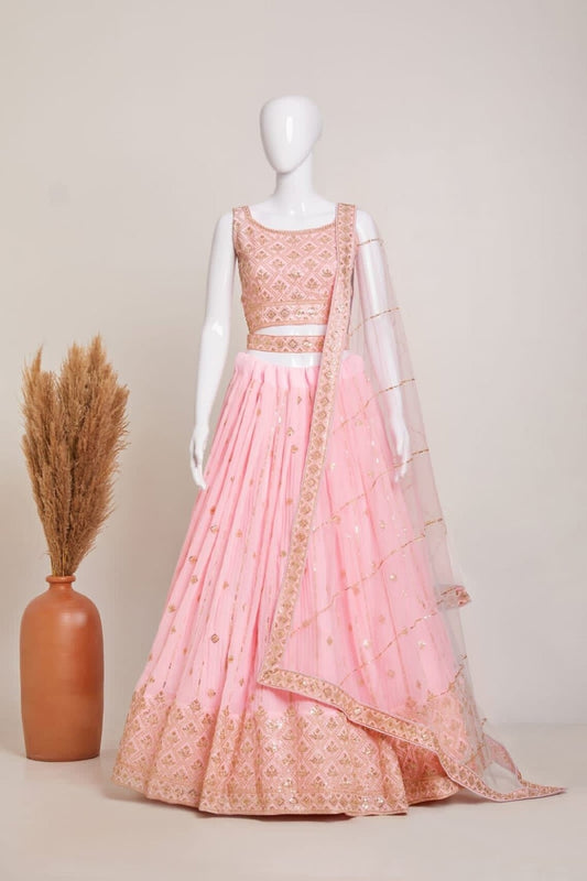 Heavy Georgette With Embroidery & Sequence Work Lehenga Blouse With Dupatta