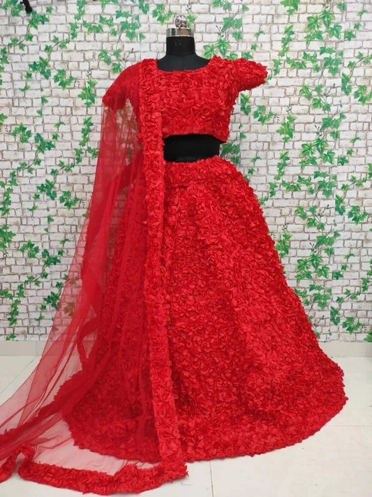 Premium Net With Heavy Riboon Flower Lehenga Blouse With Dupatta