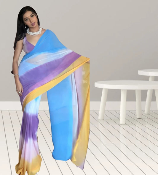 Pure Soft Georgette Silk With Multi Color Ready To Wear Saree