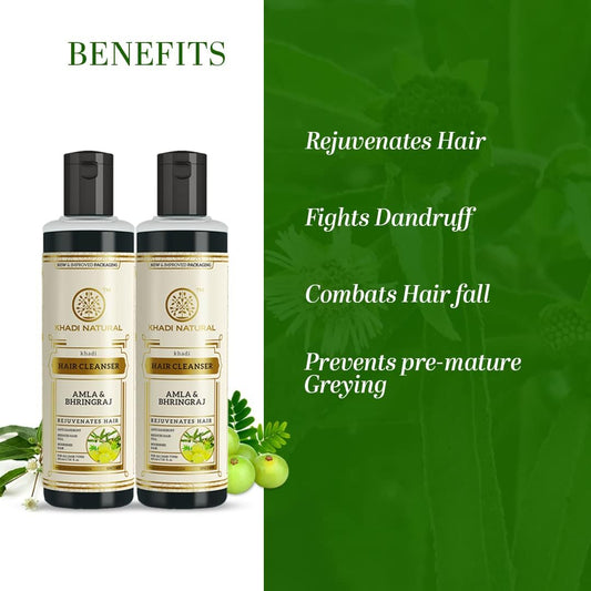 Khadi Natural Amla & Bhringraj Hair Shampoo Hair Cleanser - 210 ml (Pack of 2)