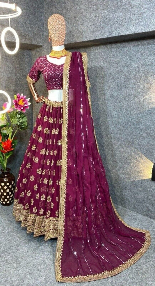 Faux Georgette & 5mm Sequence Embroidery Work Lehenga Choli With Dupatta