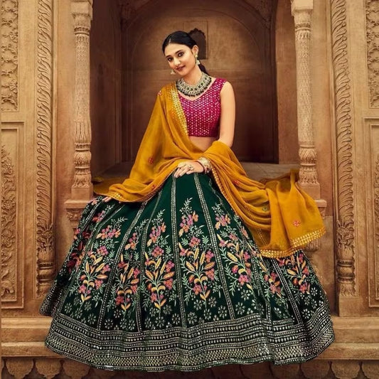 Malay Satin Silk & 9mm Sequence Embroidery Work Lehenga Blouse With Dupatta