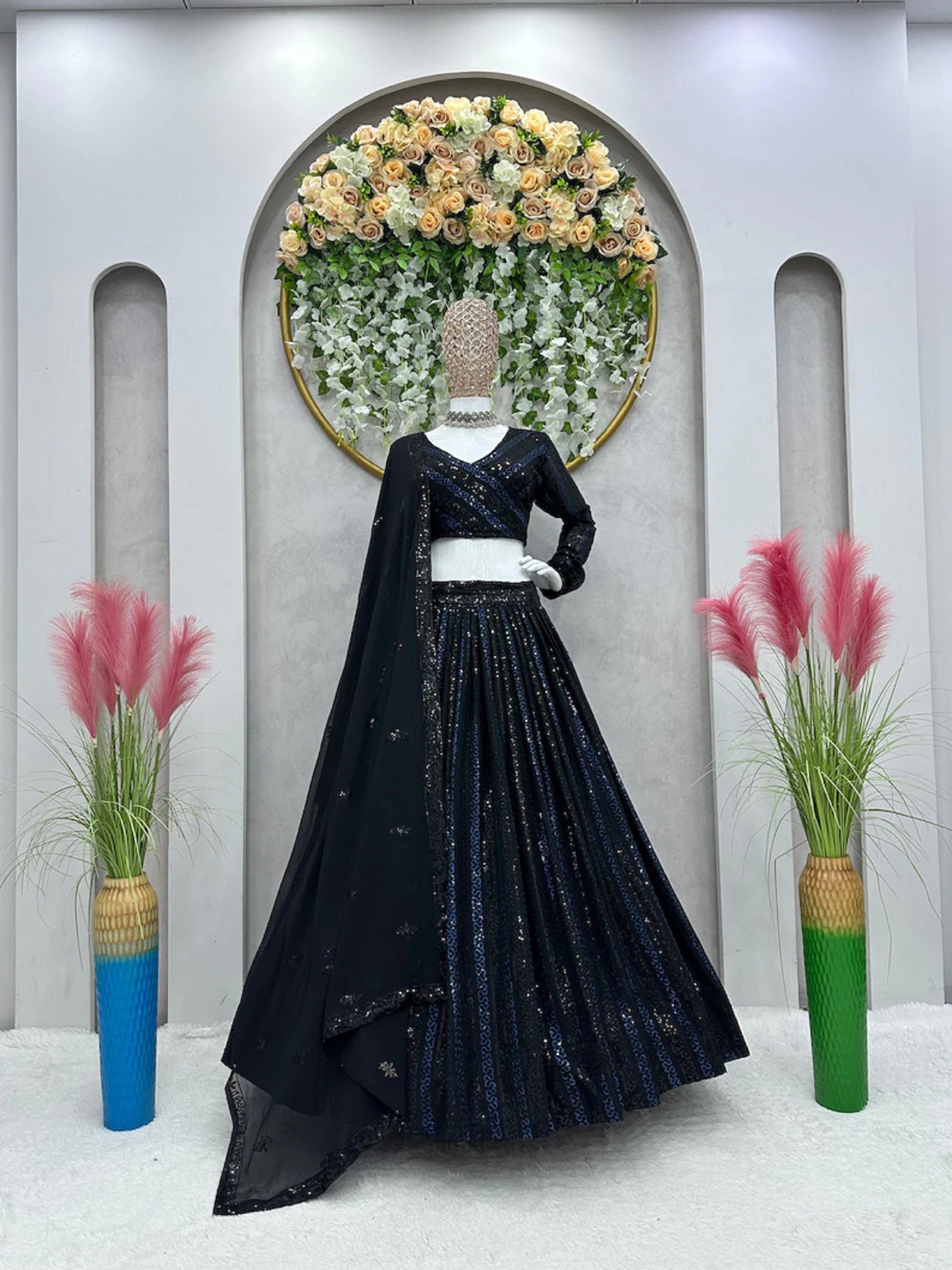Coral Embellished Blouse & Lehenga Set | Embellished blouse, Velvet blouse  design, Happy dresses