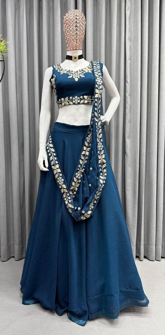 Georgette Plain Work Lehenga Choli With Dupatta